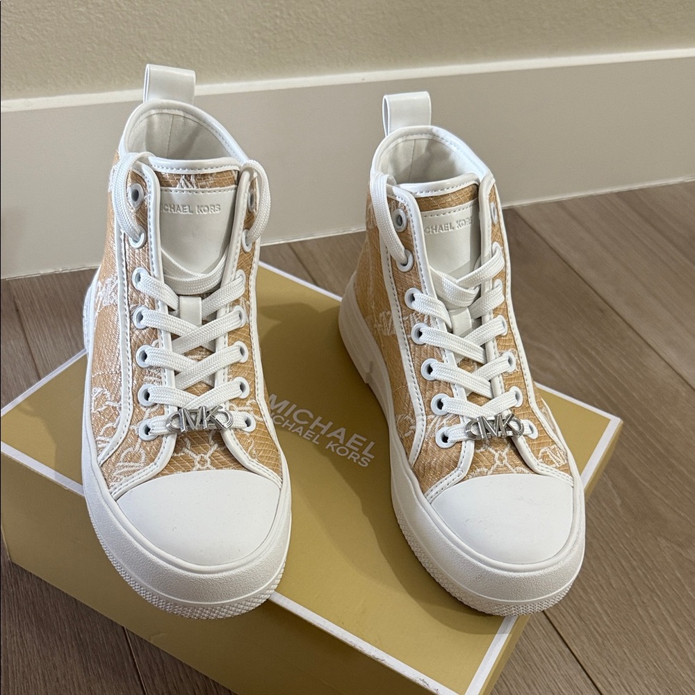 Michael Kors Beige and White High-Top Sneakers